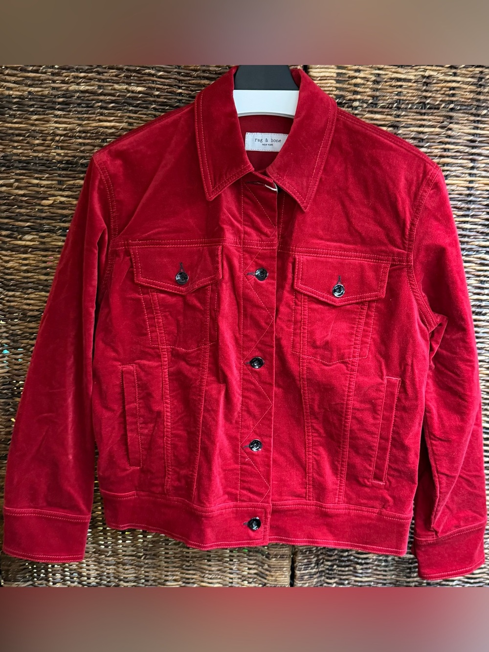 rag & bone Red Velvet Trucker Jacket - Oversized Womens Small-NWT